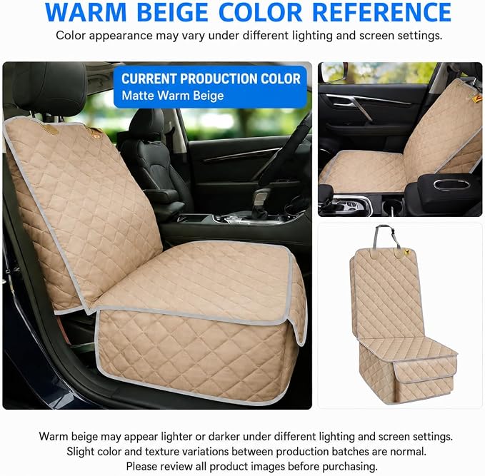 Bark Lover Deluxe Dog Seat Cover for Front Seat-More Durable Spill-Resistant Front Seat Protector, High Heat Resistant and Nonslip Front Seat Cover for Dogs Kids, Universal Size (Warm Beige,1 Pack) - Image 3
