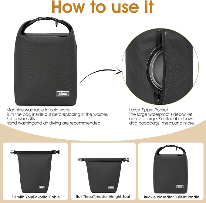 Pet Food Storage Bag Dog Food Travel Bag with 2PCS Collapsible Dog Travel Bowls Waterproof Kibble Storage Container for Road Trips Camping (Black, Small) - Image 3