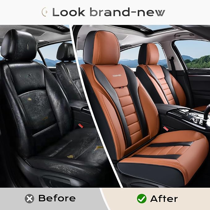 Coverado Car Seat Covers, Front Covers for Cars, Car Seat Cover Front Seats, Automotive Seat Cover, Waterproof, Leather Car Seat Cushion, Universal Interior Covers Seat Protectors for Most Cars - Image 5