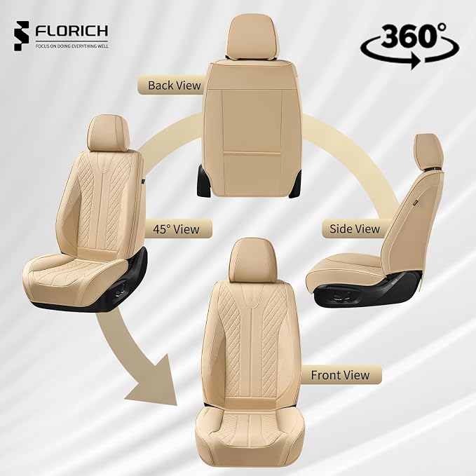 FLORICH Front Seat Covers, Leather Car Seat Covers Luxury Automotive Seat Covers Waterproof Car Seat Protectors Universal Fit for Most Cars SUV Trucks Vehicles, Beige - Image 6
