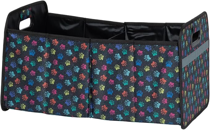 GreaterGood Paws Car Trunk Organizer Foldable Storage Bin with Handles Non Slip Base Pet Gear Travel Tote for SUV Truck (Confetti Paws) by GreaterGood