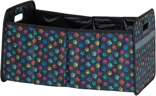 GreaterGood Paws Car Trunk Organizer Foldable Storage Bin with Handles Non Slip Base Pet Gear Travel Tote for SUV Truck (Confetti Paws) by GreaterGood