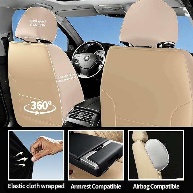 for Subaru Ascent 2019-2025 2026 Car Seat Covers, Full Set, Beige | Luxury Full Coverage Leather Seat Protectors, Waterproof Breathable, Non-Slip, Easy to Install, Airbag Compatible, All-Season - Image 7