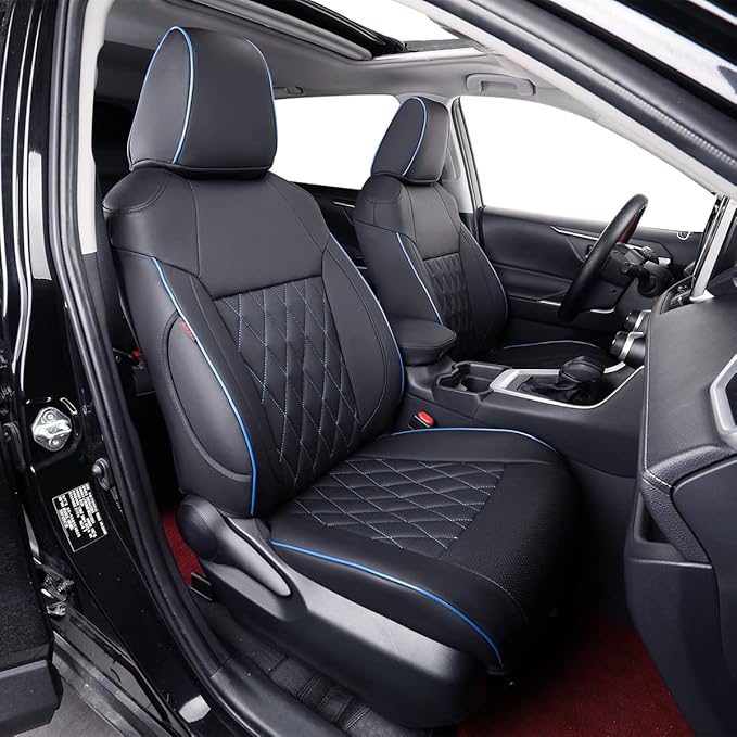 EKR Corolla Seat Cover Custom Fit for Toyota Corolla 2020 2021 2022 XLE,Leather Car Seat Cover Full Set-Faux Leather(Black with Blue Trim) by EKR