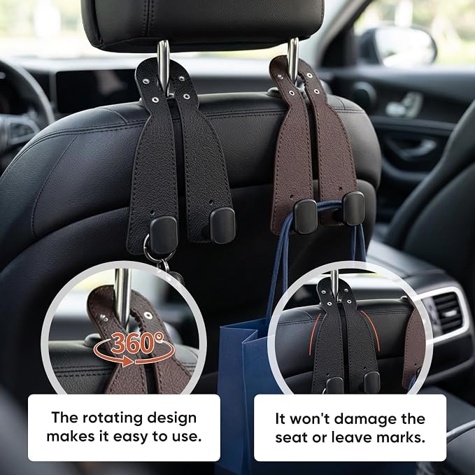2 Pack Car Seat Back Double Hook, Headrest Hooks for Car, 2026 New Car Seat Back Organizer Storage Hook for Handbag, Purse, Coat Bags, and Accessories - Image 2
