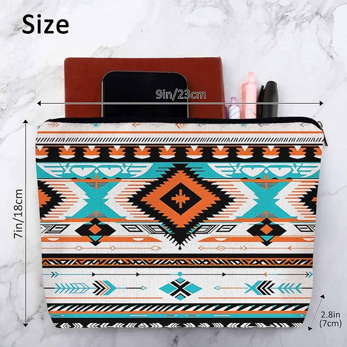 Aztec Cosmetic Bags For Women, Navajo Style Tribal Aztec Geometric Roomy Makeup Bag Toiletry Bag Accessories Organizer Storage Bags Makeup Pouch For Travel Business Gym Camping Bathroom - Image 4