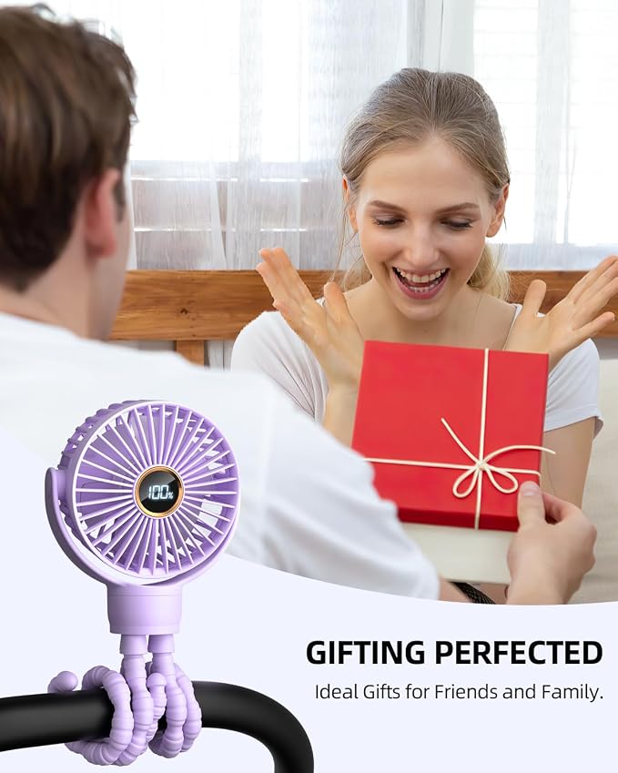 buywoo Portable Stroller Mini Fan, Small Rechargeable Personal Fan, Travel Essentials for Baby, Wagon, Car Seat, Treadmill, Battery Powered Biking Gear Accessories, 360° Rotation, 3-Speed, Display - Image 7