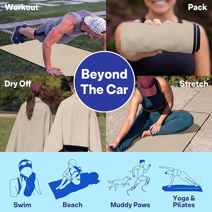 2 Pack Car Seat Towel Covers for Gym, Front Seats, Beige | Beige Sweat Protector for Front Seats Premium Thickened with Elastic Strap Breathable & Quick Dry Machine Washable Running - Image 7