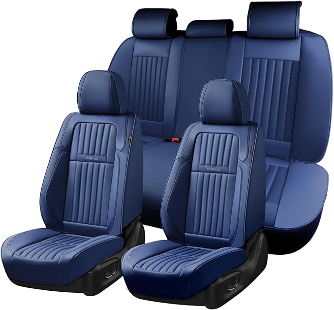 Coverado Car Seat Covers Full Set, Seat Covers for Cars, Car Seat Cover, Car Seat Protector, Leather Car Seat Cushion, Waterproof Car Seat Covers Front Seats and Back Fit for Most Cars(Blue) by COVERADOAUTO