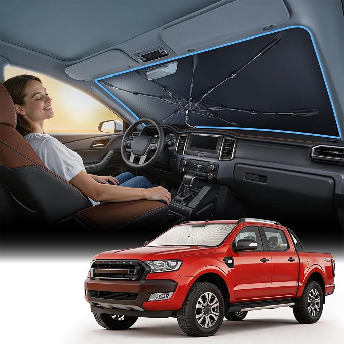 Nmoiss [Vinyl Coating Heat Shield] Windshield Sun Shade Umbrella Custom for Ranger, Protect Car from Sun Rays & Heat Damage Keep Cool and Protect Interior by Nmoiss