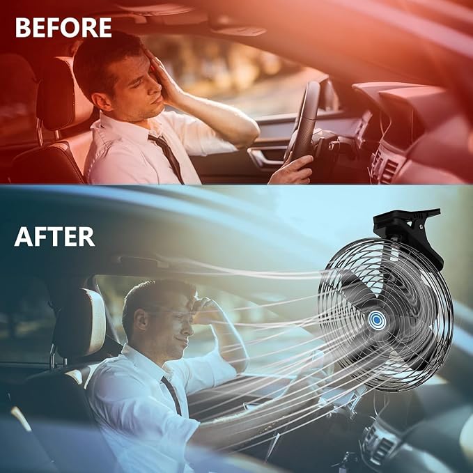 Ultra-Quiet Portable Car Fan, 8 Inch clip-on Cigarette Lighter Fan, All Metal 12V Golf Cart Fan, car seat fan, car cooling fan with Clip Cigarette Lighter Plug forTruck, Boat, Buses, Tractor,Camper - Image 4