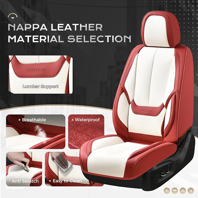 Coverado Car Seat Covers, Seat Covers for Cars, Waterproof Leather Auto Seat Protectors, Leather Car Seat Cushion, Car Interiors Accessories Universal Fit for Most Cars - Image 3