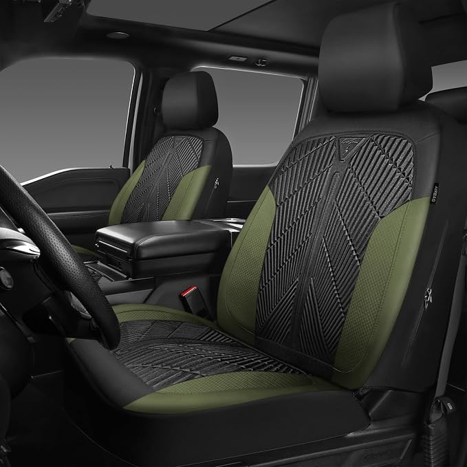CAR PASS Waterproof Car Seat Covers Front Seats Covers Neoprene Wetsuit, All-Weather Non-Slip Durable,Universal Fit for SUV Sedans Trucks Vans Automotive,Armrest Airbag Compatible,Emboss 2 Black Green - Image 2
