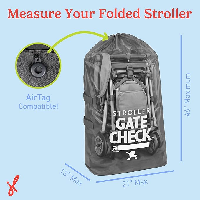 J.L. Childress Gate Check Travel Bag for Single & Double Strollers, Black | AirTag compatible Gate Check Bag keeps strollers clean, protected & easy to identify when airport gate checking - Image 3