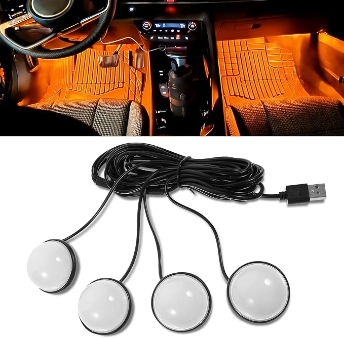 Car Interior LED Lights, Ambient Lighting Car Interior, Automotive Ambient Neon Light Kit with USB Port, Auto Accessories 4 in 1 Automotive Decoration Lighting for RV, Truck, Sedan (Orange) by Unknown