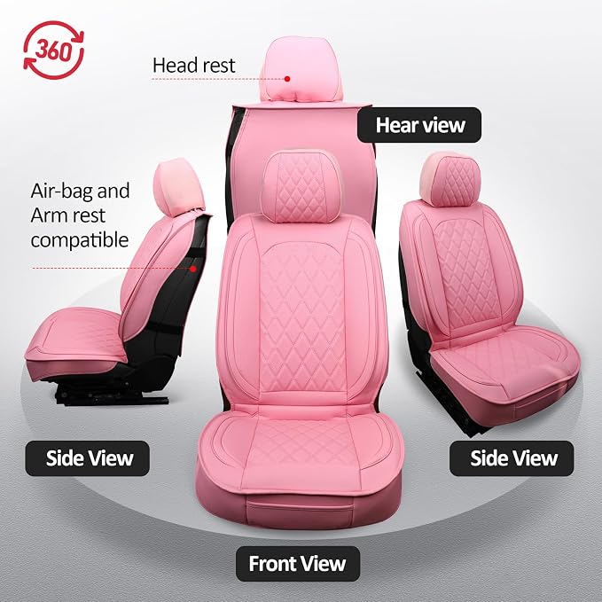 Front Seat Covers,Leather Car Seat Covers,Pink Seat Cover Universal | Seat Covers Pink,Leather Car Seat Cover,2pcs Front Seat Protector For Most SUV Sedan Truck,For Families Pets Commuter - Image 5