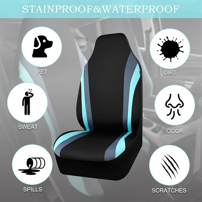 CAR PASS AquaShield Neoprene Waterproof Car Seat Covers Front Seats Only, High Back Bucket Seat Covers,Airbag Compatible,Seat Covers for Women Girl, Universal Fit for Auto Truck Van SUV (Black Mint) - Image 4