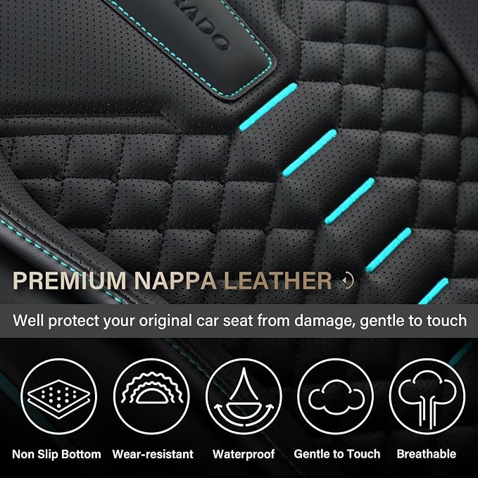 Coverado Seat Covers, Car Seat Cover Front Seats, 2 Pack Universal Seat Covers for Cars, Nappa Leather Waterproof Seat Cover, Car Seat Protectors, Front Seat Cover Fit for Most Cars, Black&Blue - Image 6