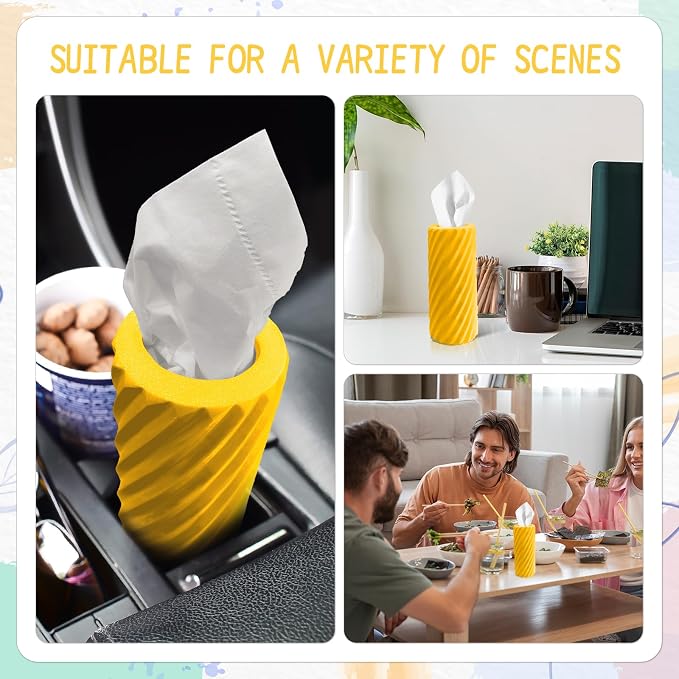 Car Tissue Holder, Refillable Round Cylinder with 3 Tissue Packs, Universal Fit for Vehicle Cup Holder, Home & Office, Car Accessories Interior (Yellow) - Image 6