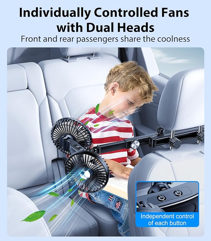 Long Arm Dual Head Car Cooling Fans for Back Seat for Kids, Usb 5V/ 12V /24V Car Backseat Headrest Fan for Baby Rear Facing, Car Seat Cooler That Blow Cold Air for Vehicles Sedan Suv Without Ac - Image 6