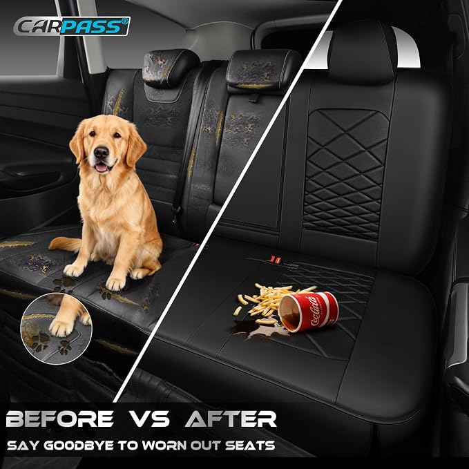 CAR PASS Luxury Nappa Leather Back Seat Covers, Piping Water Resistant Premium Perforated Leather Rear Bench Seat Covers, Breathable Backseat Cover Universal Fit for Most Sedan SUV Van Truck, Black - Image 6