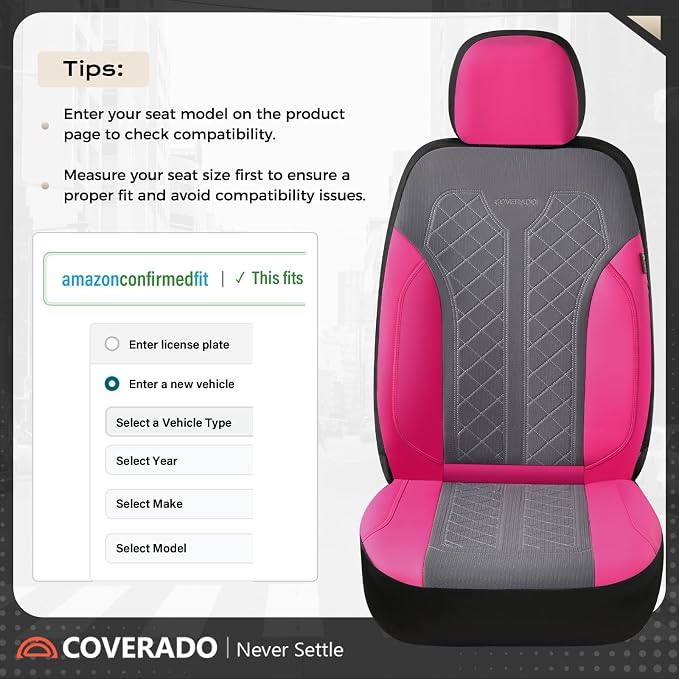 Coverado Car Seat Covers 2-Pack, Luxury Front Seat Covers, Automotive Car Seat Protectors, Pink Seat Covers Universal Fit for SUVs, Trucks, Sedans - Image 4