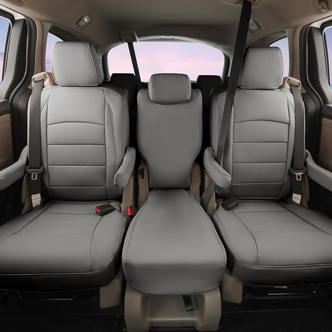 Full Set Car Seat Covers for Honda Odyssey 2005-2010,8-Seater,Faux Leather | for EX,EX-L,Touring,2nd Row 40/20/40 Split Seat,Waterproof Seat Protector,Fit Like A Glove(Gray) - Image 2