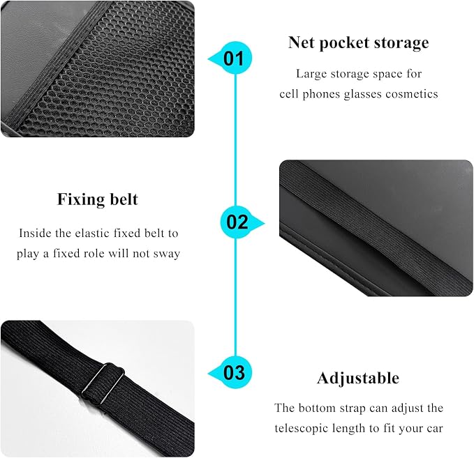 Car Tissue Holder, Seat Side Hanging Bag Rectangle Tissue Box Cover with Mesh Net Pockets, Leather Front Seat Side Tissue Dispenser for 100 Count Napkin, Phone, Coins - Image 3