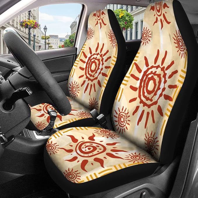 GENANY Celestial Sun Car Seat Covers, 2-Piece Front Seat Set | 2-piece polyester front seat cover set, each 35 x 21 x 21 inches, with adjustable straps and hooks - Image 3