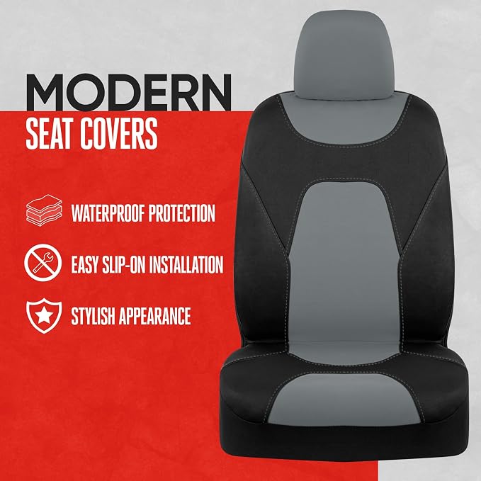 Motor Trend AquaShield Waterproof Front Seat Covers, Gray Seat Covers for Cars – Neoprene Front Car Seats Cover, SUV Seat Covers Protector - Car Interior Cover for Auto, Trucks, & Dog Owners - Image 3