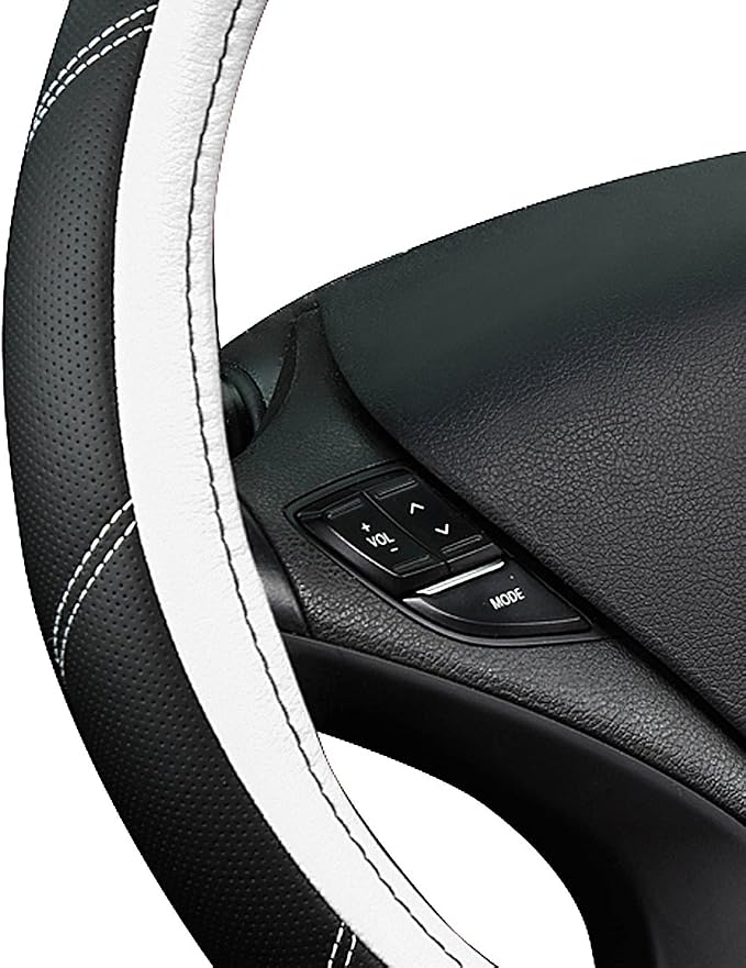 CAR PASS Line Rider Microfiber Leather Sporty Steering Wheel Cover Universal Fits for 95% Truck,SUV,Cars,14.5-15inch Anti-Slip Safety Comfortable Desgin (Black-White) - Image 9