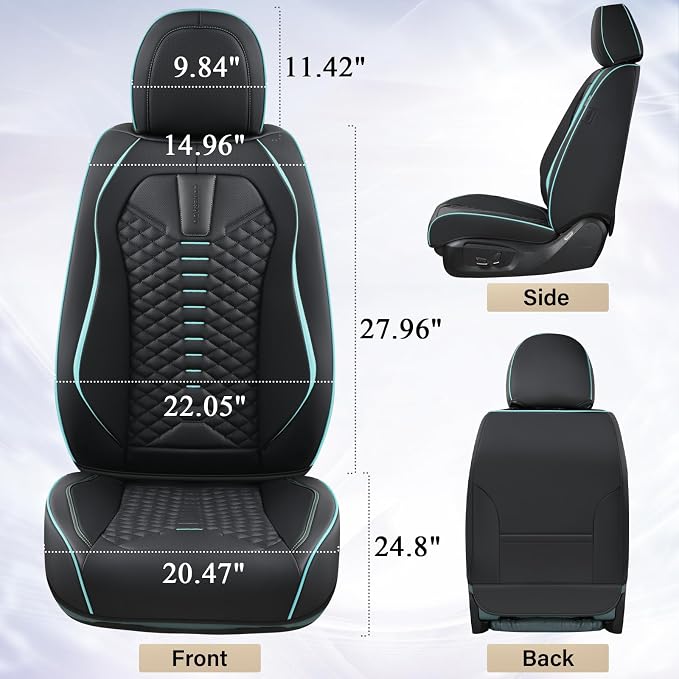 Coverado Seat Covers, Car Seat Cover Front Seats, 2 Pack Universal Seat Covers for Cars, Nappa Leather Waterproof Seat Cover, Car Seat Protectors, Front Seat Cover Fit for Most Cars, Black&Blue - Image 5
