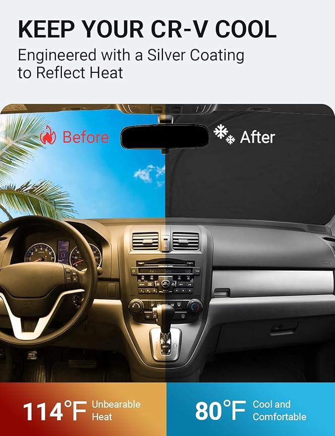 Proadsy Custom Fit 2007-2011 Honda CR-V Windshield Sun Shade, Blocks Heat | 240T Heat Shield, Drops Temp 54°F, Blocks 99% UV, Prevents Dashboard Cracking, Summer Parking & Beach Trips, Easy Twist-Fold - Image 2