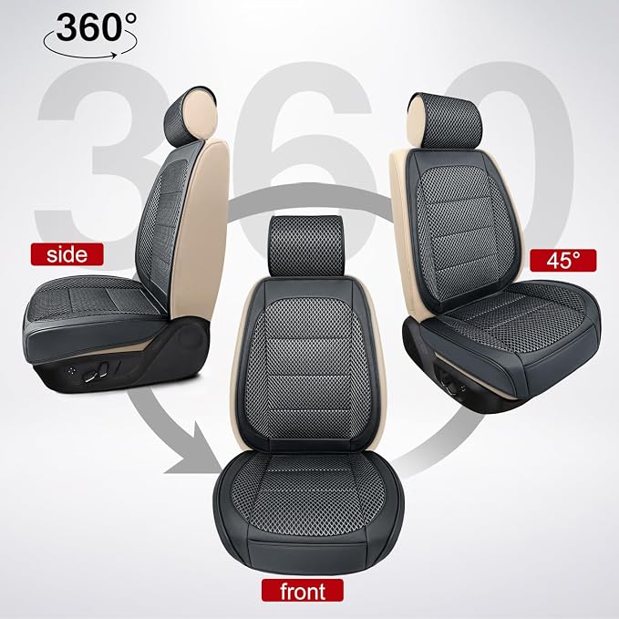 1 Pack Black Ventilated Cooling Car Seat Covers for Summer | 3D Air Mesh, PU Leather, Breathable, with Storage pocket, Non-slip, Universal Fit for Car Truck SUV, Easy to Install - Image 6