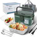 SOHIDA 1.8L Heated Lunch Box, 80W Electric Lunch Box with Long-handled Utensils for Adults, 12V/24V/110V Lonchera Eléctrica Portátil, Portable Food Warmer for Car/Truck/Office - Green by SOHIDALunchBoxes