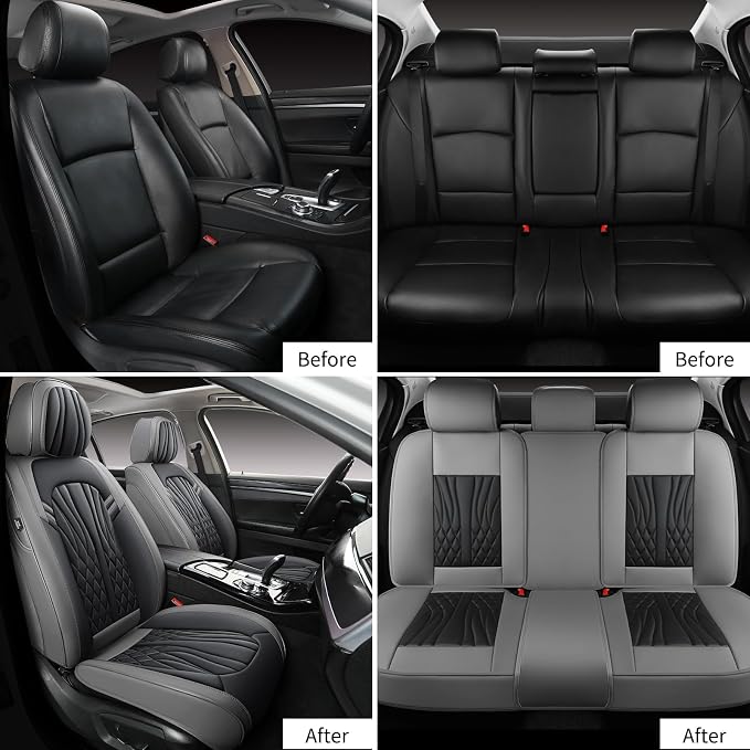 MINGBRON Leather Car Seat Covers,Car Seat Protector Waterproof,Seat Covers Full Set, Car Seat Protectors 5 Seats,Automotive Seat Covers Fit Most Cars Grey&Black - Image 3