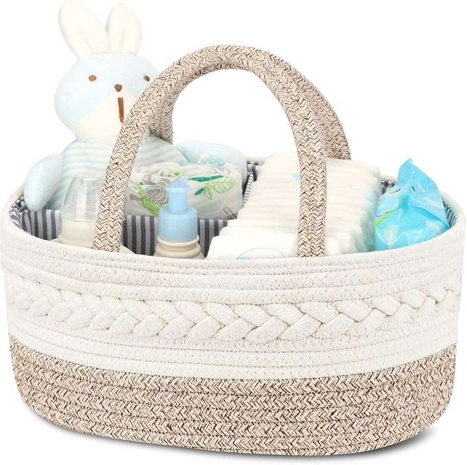 Maliton Diaper Caddy Organizer for Baby, Cotton Rope Baby Gift Basket, Portable Diaper Organizer for changing table, Nursery Storage Organizer, Shower Gifts for Newborn,baby essentials | 100% Cotton Rope Baby Caddy, Soft Yet Structured, Nursery, Car & ... by Maliton