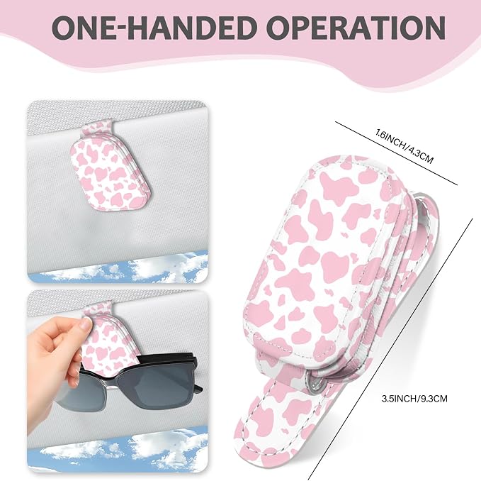 2 Pack Sunglass Holder for Car Visor, Universal Magnetic Car Sunglass Holder for Different Size Eyeglasses, Car Visor Accessories (Cow-Pink) - Image 6