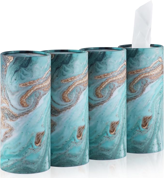 SINGARO Car Tissue Holder, 4 Pack Car Cup Holder Facial Tissues with Travel Tissue Bag, Quick and Convenient Flower Combination Car Tissue Box(4 Canisters/200 Tissues) Green by SINGARO