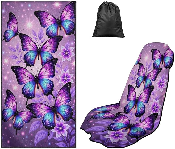 Butterfly Car Seat Cover Towel Universal Auto Interior Seat Towel | Purple Butterfly Auto Front Seat Cover Towel with Storage Bag Universal Car Interior Accessories for Gym Beach Yoga Towel by YMPUDXFI