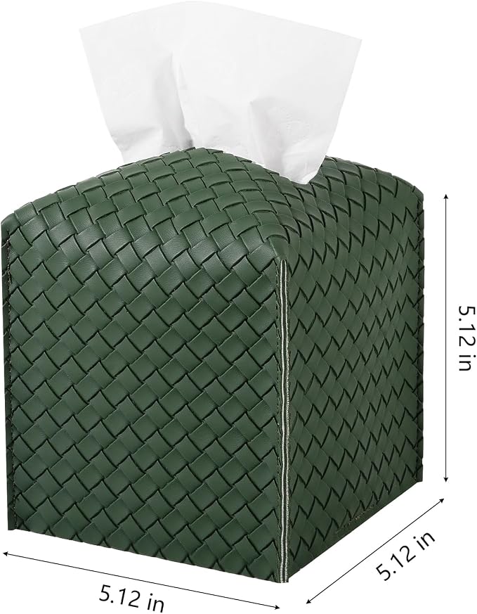 Tissue Box Cover Square Leather Facial Paper Holder, Dark Green | PU Leather，Easy to Fill, Easy Clean, Decorative Cube Tissue Box Holder for Office, Bathroom,Kitchen, Living room, Guest room - Image 2