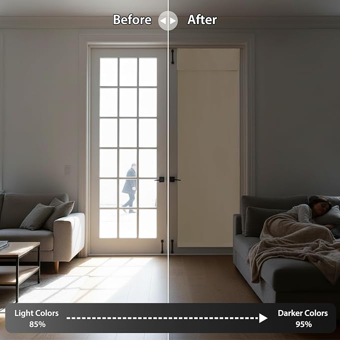 RYB HOME Blackout Door Curtains 80 inch Length, French Door Shades | Thermal Insulated, Self Adhesive, Privacy, For Patio Kitchen Front Entry Front Back Door Glass Window, W26 x L80, 1 Panel - Image 5