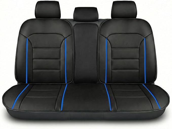 FH Group Back Seat Faux Leather Car Seat Cover - Universal Fit, Rear Seat Covers for Cars with Rear Split Bench, Car Seat Cushions for SUV, Sedan, Van Black by FHGroup