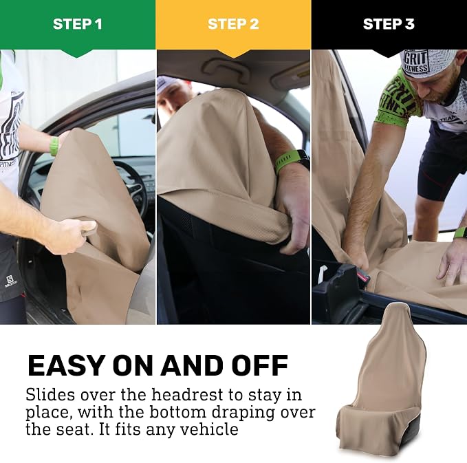 UltraSport Waterproof Towel Car Seat Cover, Universal Fit, Sweatproof & Odor-Resistant Front Seat Protector, Quick-Dry, Machine Washable for Gym, Pets, Travel, Outdoor Adventures, Tan, 2-Pack - Image 7