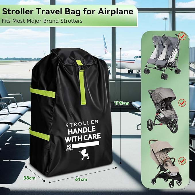 Large Stroller Bag for Airplane: 47"H x 24"W x 15"D Travel Stroller Cover | Stroller Travel Bag with Shoulder Handle, Baby Air Travel Essentials Fit Most Large Double Jogging Stroller Chicco Graco - Image 2