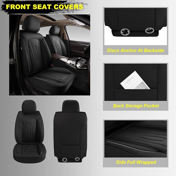 Front Seat Covers for Toyota Avalon 2001-2022 Faux Leather | Waterproof Breathable Scratch Resistant 360° Wrap Airbag Compatible Easy Clean (2 Seats,Black ) - Image 3