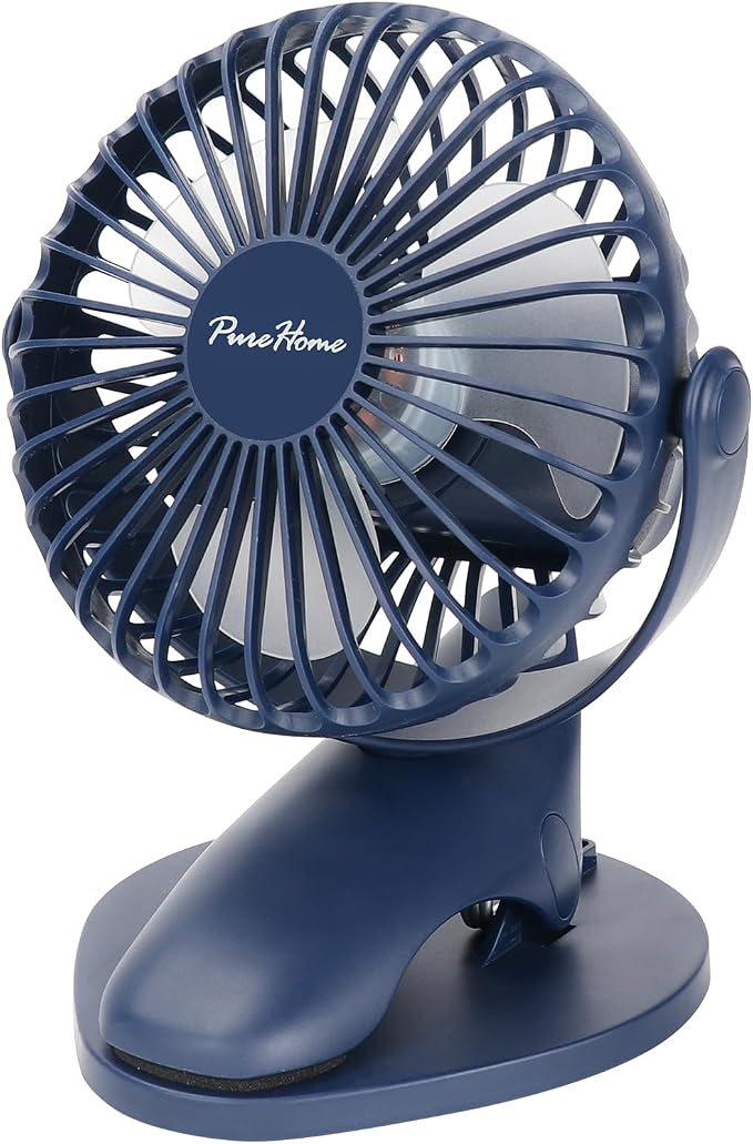 Portable Clip Fan Battery Operated,3 Speeds USB Rechargeable Mini Table Fan with Strong Airflow,360°Rotation Ultra Quiet Personal Desk Fan for Home Office Bedroom Dorm Stroller Camping - DeepBlue by PureHome