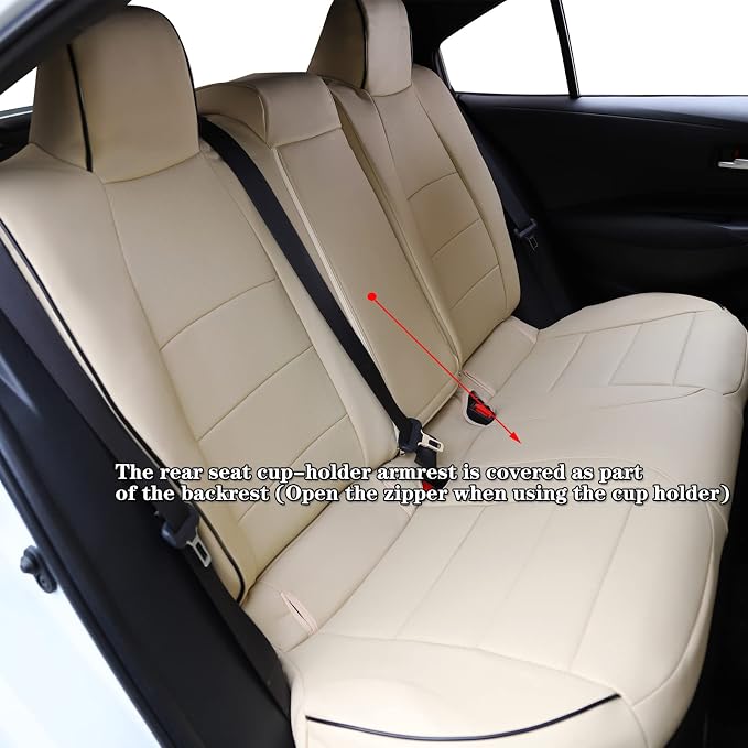HKZ Fit Corolla Car Seat Cover Full Set for 2014 2015 2016 2017 2018 2019 Toyota Corolla L LE LE Eco XLE Sedan - Faux Leather (Beige) - Image 2