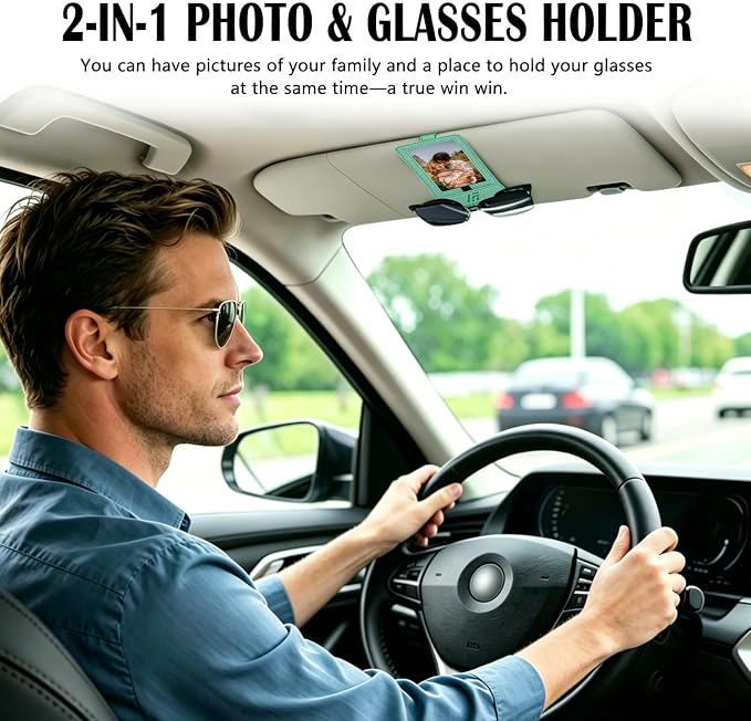 Magnetic 2-in-1 Sunglass & Photo Holder for Car Visor, Leather Anti-Slip No-Fall No-Slide, Fits SUV Truck RV - Image 3