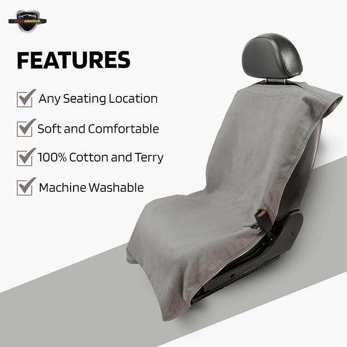 Seat Armour Gray Car Seat Towel Cover – Soft, Machine Washable & Absorbent Seat Protector – Quick Install, Multipurpose Vehicle Seat Cover for Workout, Beach, Travel – Universal Fit - Image 3